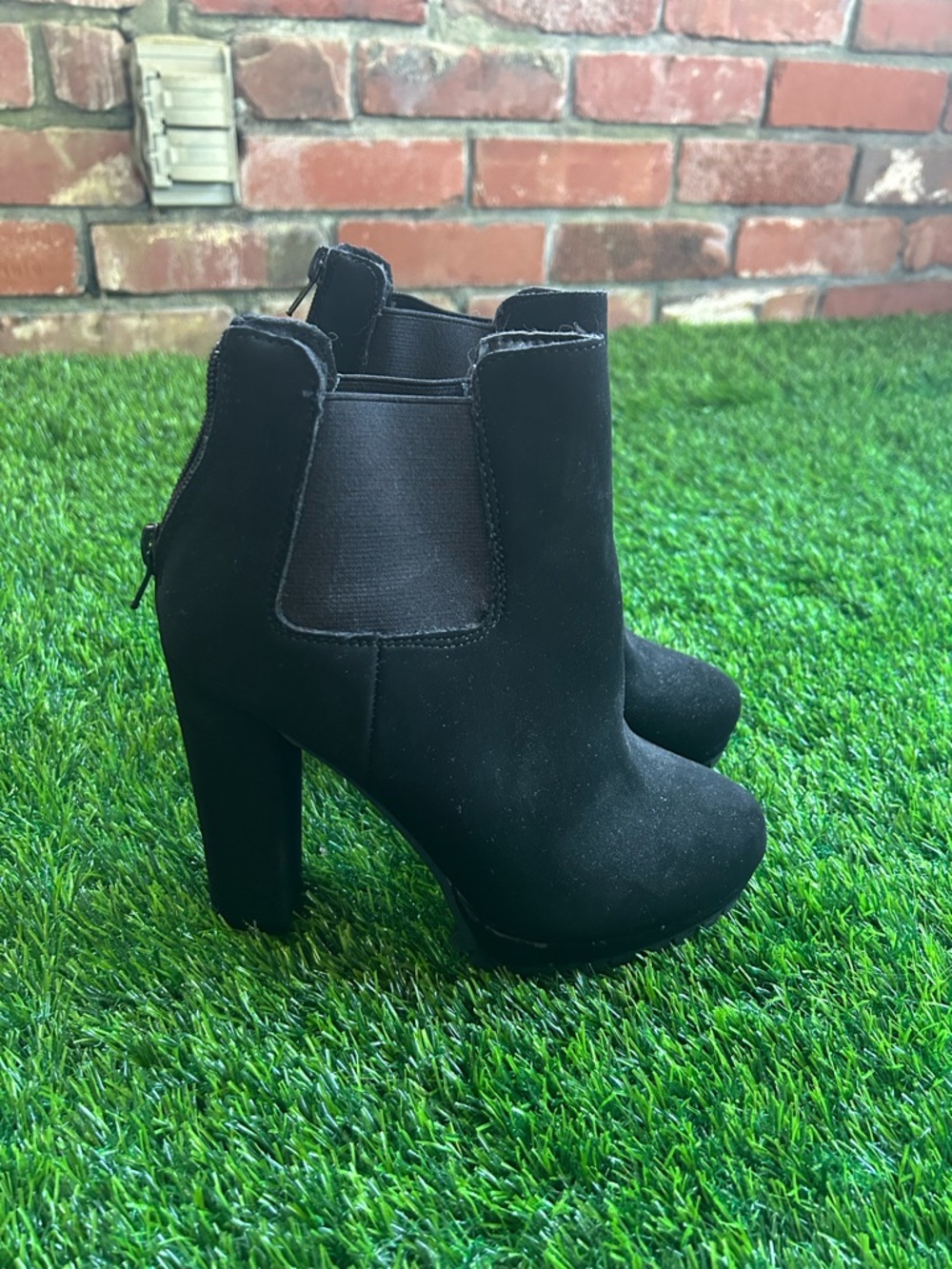 Women’s Black Suede Ankle Bootie with Block Heel